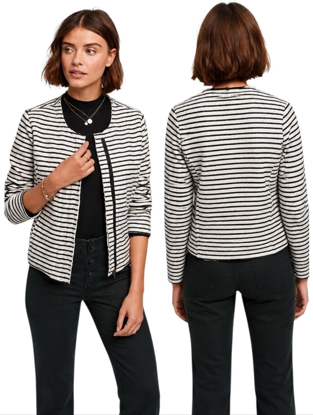 Dolan Anthropologie Brushed Stripe Jacket Women Medium Grey Preppy
